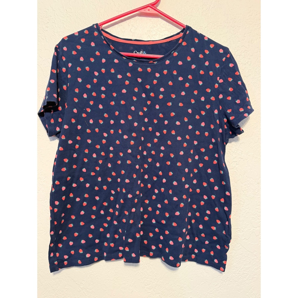 Croft & Barrow Navy Strawberry Print Classic Tee Cotton Short Sleeve Shirt L